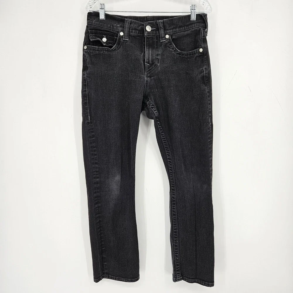 True Religion Ricky Jeans Mens 30 Black Denim Flap Pockets Relaxed Straight